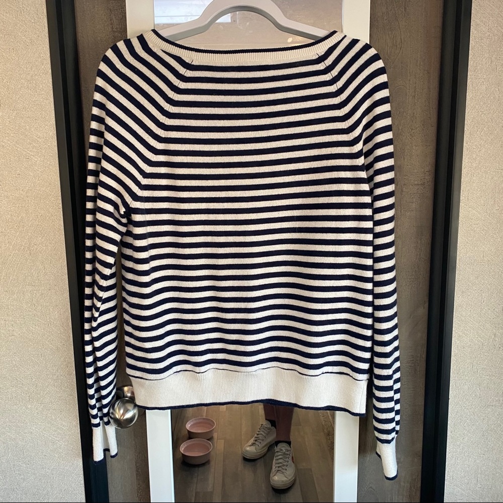 Equipment Navy and White Striped Mariniere Cotton Sweater Medium - Picture 4 of 10